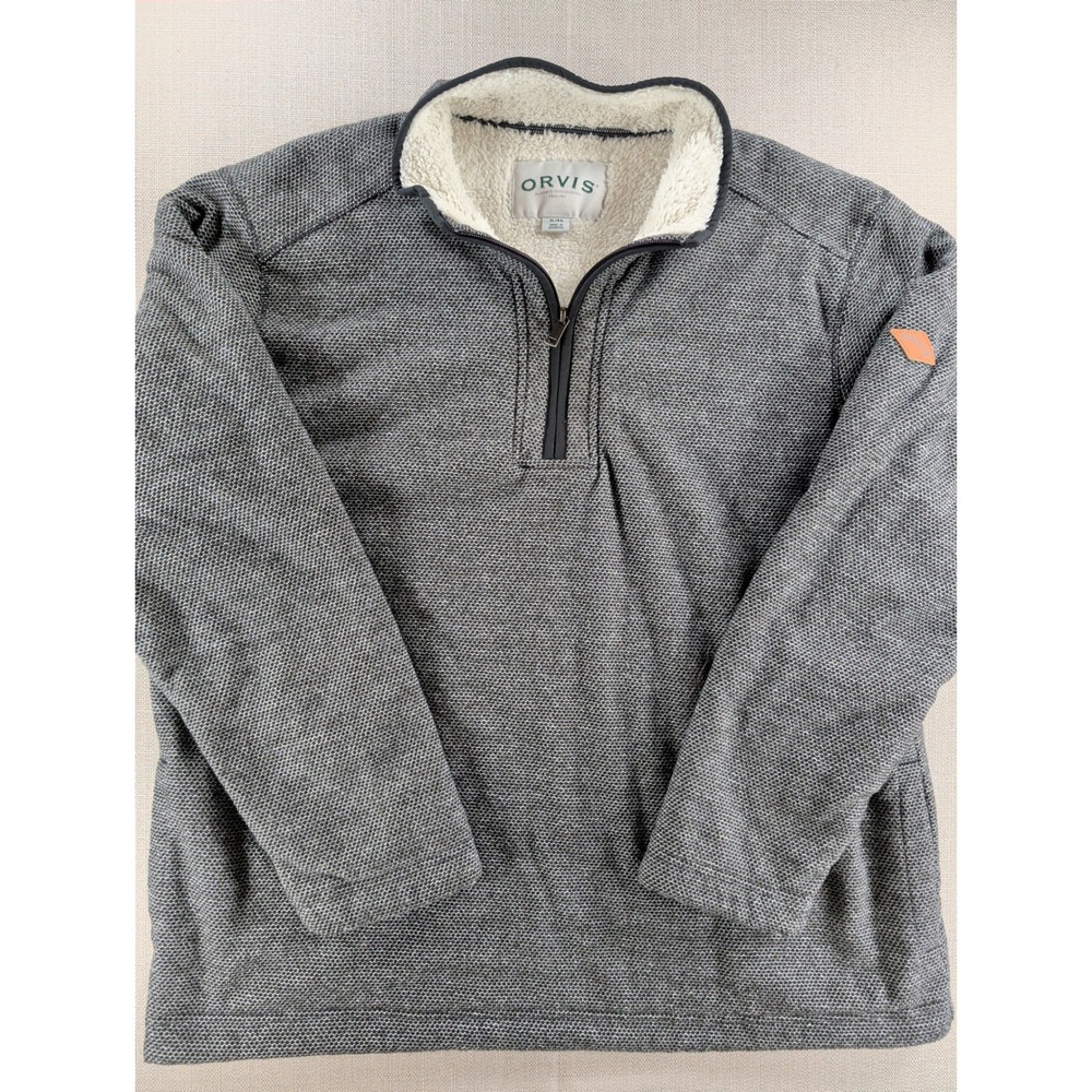 Orvis Sherpa Fleece Quarter Zip Pullover Mens XL Gray Outdoor Sweater